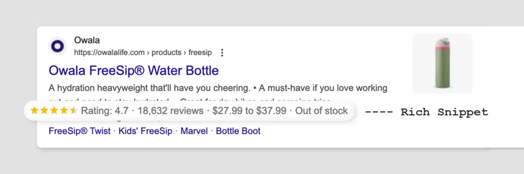 Screenshot highlighting rich snippets in Google SERPs