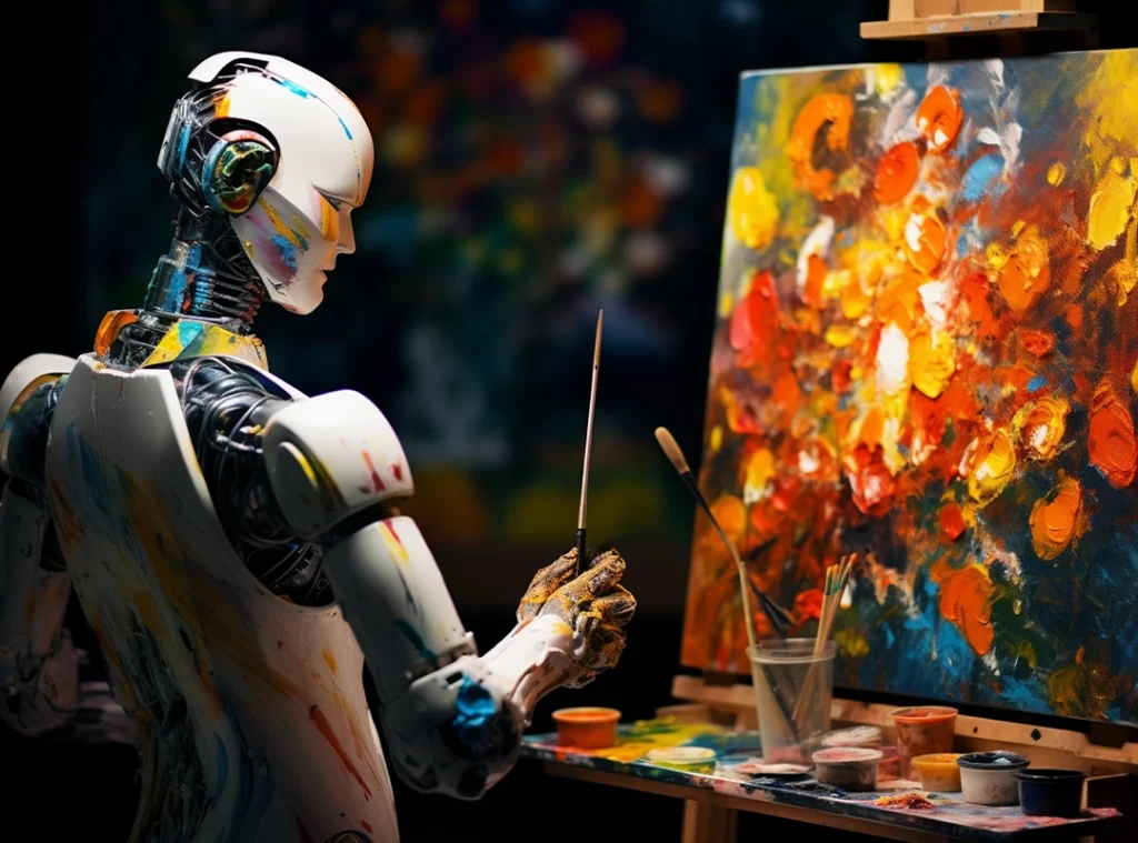 AI robot painting – a visual representation of AI tools in image creation.